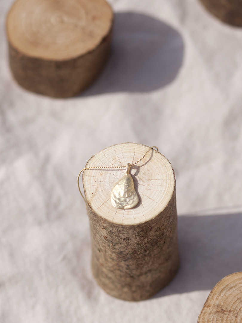 Collar oro concha lisa en oro mate con cadena sencilla de 0,7mm bañada en oro y 37cm de largo con extensión para poder colocar a diferentes medidas.